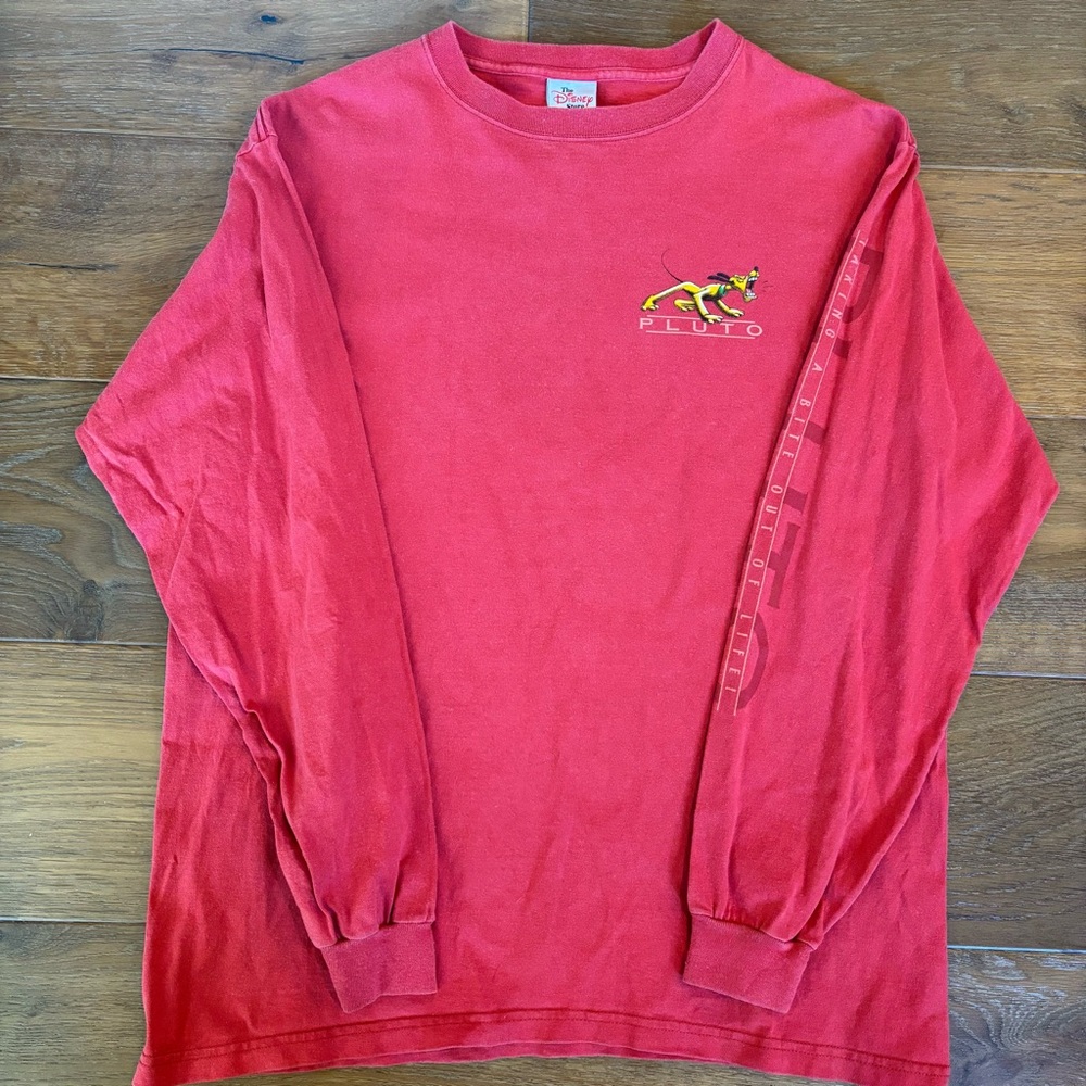 VINTAGE 90s Disney, Pluto, The Disney Store, Large, USA Made, Long Sleeve Shirt
